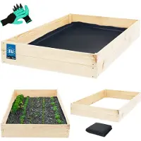 KOTARBAU Hochbeet für Garten 120x100x18cm Gemüsebeet Pflanzkasten mit Vlies Kräuterbeet Handschuhe mit Krallen Blumenkasten aus Kiefernholz Natürlich