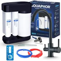 ARI Wasserfilter Set Morion mit 3-Wege Küchenarmatur Linko Schwarz, Umkehrosmose, Wasserfilter-Anschluss, 360° schwenkbar