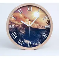 Tulup Holzuhr 30fi cm wanduhr - weiße Spitzen - Sonne über die Berge