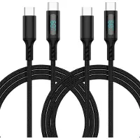 Eaxus USB-C auf USB-C Schnellladekabel 60 W PD, 1 m, mit LED-Display, Power-Delivery Ladekabel & Datenkabel für Laptop, Tablet & Smartphone, Schwarz,