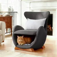 Flieks Loungesessel Einzelsofa Polstersessel mit Katzenbett, Armlehnensessel Relaxsessel Loungesofa im Walhai-Look, Einzelsessel mit Hundenbett, Grau