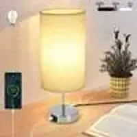 ZMH Tischlampe Wohnzimmer Nachttischlampe Vintage 1er Chrom Tischleuchte mit USB Ladefunktion E27 Aufladbar Schlafzimmer Nachtlicht Warmweiß Touch Dimmbar Schreibtischlampe mit Stoff Lampenschirm