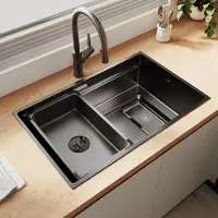 Sonni Schmalrandiges quadratisches Spülbecken 70 x 44 x 22,4 cm, Schwarz, mit rechteckigem Sieb , Abflussbecken