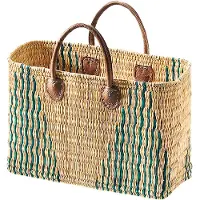 Locker Kobolo Tasche Seegrastasche Korbtasche- STRIPES - Lederhenkel - grünes Muster - Schultertasche Umhängetasche Shoppingbag Bag Transport Korb Shopper