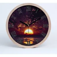 Tulup Holzuhr 30fi cm wanduhr - schwarze Spitzen - Sonnenuntergang