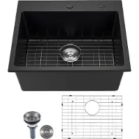 Selius Spülbecken für die Küche, aus Granitkomposit – Schwarz – 635 x 559 x 254 mm – Aufsatzmontage