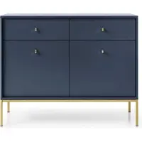 Emporius Furniture Sideboard mit 2 Türen Monti - Kommode mit Schubladen, Wohnzimmer, Metallbeine 18 cm, Kommode 100 cm (Blau + Gold)