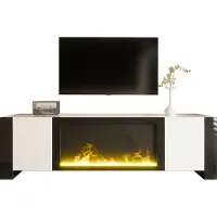 Sweiko TV-Schrank, Lowboard mit elektrischem Kamin Flammeneffekt, keine Heizfunktion, Hochglanz, farblich passender TV-Schrank