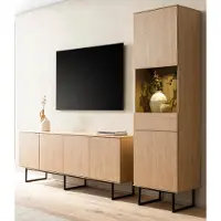 Furn.Design Wohnwand "Breda" in Stone Eiche Wohnkombination 2-teilig 273 cm, mit Push-to-Open und inklusive Beleuchtung
