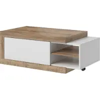 Lomadox Couchtisch Samdal Eiche Nb. SYLT-83, ausziehbar mit Absetzungen in weiß Hochglanz, B/H/T: ca. 120-153,5/43,5/60 cm