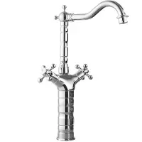 Zelurxx Antike Messingarmatur, Zweigriff-Mischbatterie, Keramikkartusche tropffrei, gebürstetes Retro-Design, langlebiger Messingkörper, Silber Hoch