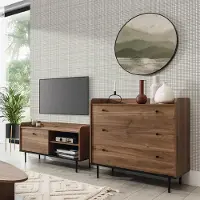 Lomadox Wohnwand im Vintage Stil in Eiche Nb. VAREDO-132 Fernsehschrank und Kommode, B/H/T: ca. 205/90/45 cm