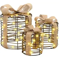Syfax Geschenkbox Dekoration 3 stk. Warmweiß 20 x 20 x 20 cm Rattan