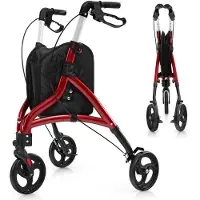 Costway Rollator schmal für Wohnung, Dreirad faltbar & leicht, Gehhilfe 6-fach höhenverstellbar, Gehwagen mit Tasche & Bremse, Alu-Rahmen, klappbar