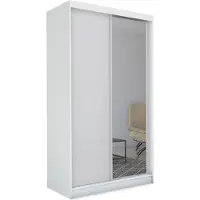 ALTDECOR Kleiderschrank mit Spiegel und Schiebetüren, kugelgelagerte Führungsschienen und Aluminium-Leisten - PARTI - 120 cm - Weiß