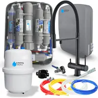 ARI Wasserfilter Set RO7 Slim mit 3-Wege Küchenarmatur HighFlex Schwarz matt, 7-stufige Filtration, Mineralisierung
