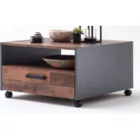 Inn.Furn Couchtisch "Indy" in Used Wood Shabby mit Schubkasten, auf Rollen 70 x 70 cm