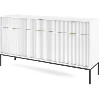 Masseno Kommode STELLARE 154 cm Sideboard mit 3 Schubladen und 3 Türen für Wohnzimmer Schlafzimmer Modern 154x39x83 cm Weiß / Weiß