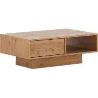 Lomadox Wohnzimmer Couchtisch mit 110 cm Breite in Eiche massiv geölt, mit 1 Schublade & 1 offenem Fach - CARISOLO-163