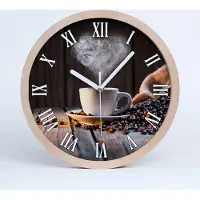 Tulup Holzuhr 25fi cm wanduhr - weiße Spitzen - Tasse Kaffee