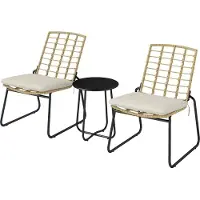 Moonbite Rattan-Gartenmöbel-Set für 2 Personen, 3-teilig, 2 stapelbare Stühle, Kissen mit Haltebändern, verstellbare Fußpolster, wetterfest, Rattan, Beige