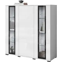 Mirjan 24 Türkommode CARO HB 120, Stilvoll Wohnzimmer, Kommode mit drei Drehtüren (Farbe: Weiß / Weiß Hochglanz, mit weißer LED Beleuchtung)