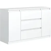 Masseno Kommode LUMINO 140 cm Sideboard mit 3 Schubladen und 2 Türen für Wohnzimmer Schlafzimmer Modern 140x33x77 cm Weiß / Weiß