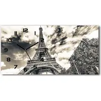 Tulup Wanduhr aus Glas – 60x30 cm - Glasbild - Glasuhr - Gehärtetes Glas - schwarze-zeiger - Eiffelturm Paris