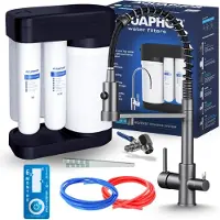 ARI Wasserfilter Set Morion mit 3-Wege Küchenarmatur Grafit, Umkehrosmose, Wasserfilter-Anschluss, 360° schwenkbar
