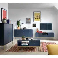 Lomadox Wohnzimmermöbel Set blau, Fußgestell goldfarben, MALAGA-160, 4-teilig