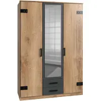 Lomadox Kleiderschrank mit Spiegeltür EVERTON-43 in Plankeneiche mit Absetzungen in Graphit, B x H x T ca. 135 x 198 x 58cm