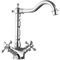 Debuy Antike Messingarmatur, Zweigriff-Mischbatterie – tropffreie Keramikkartusche, gebürstetes Retro-Design, langlebiger Messingkörper, Silber Niedrig