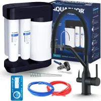 ARI Wasserfilter Set Aquaphor Morion mit 3-Wege Küchenarmatur Magneto, ausziehbarer Brause, 360° schwenkbar, Chrom