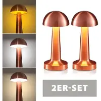 Eaxus Kabellose LED-Tischlampen Mushroom 2er-Set, hochwertiges kupfernes Metall, Touch-Bedienung, 3 dimmbare Lichtfarben, Akku inkl. USB-C-Ladekabel