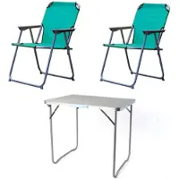 Linder Exclusiv GmbH Campingset klappbar 3-tlg Campingstuhl Gartenstuhl Petrol Koffertisch