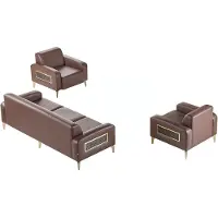 AEA Arbeitszimmer-Set 3tlg 3-Sitzer mit 2x Sessel Braun Einfarbig Wohnzimmer