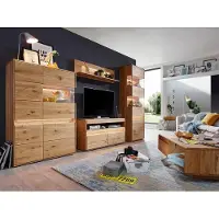 Lomadox Wohnzimmer Lowboard mit 123 cm Breite in Eiche massiv geölt, inkl. LED-Beleuchtung, mit 1 offenem Fach & 2 Türen - WELLAND-69