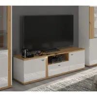 Feldmann-Wohnen Lowboard TV-Unterschrank Avila 144cm Eiche Artisan Front MDF weiß Hochglanz