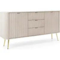 Masseno Kommode ZENZERO 168 cm Sideboard mit 3 Schubladen und 2 Türen für Wohnzimmer Schlafzimmer Modern 168x39x87 cm Kaschmir / Kaschmir