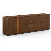 Lomadox Wohnzimmer Lowboard mit 185 cm Breite in Eiche massiv, tabakfarben geölt, 2 Türen, 2 Schubladen, inkl. LED-Beleuchtung - CARISOLO-163