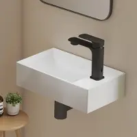Emke Waschbecken wandhänged Keramik Rechteckig 380x220mm Weiß Glänzend Platzsparendes Handwaschbecken für Gäste-WC & kleines Bad