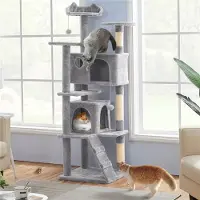 Yaheetech Kratzbaum Höhe 178 cm Stabiler Katzenkratzbaum Katzenbaum Katzenmöbel, Kletterbaum für Katzen, Hellgrau