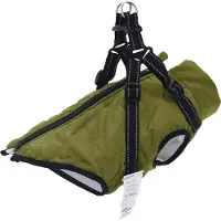 Syfax Hundemantel Geschirr Wasserdicht Reflektierend Armeegrün L32