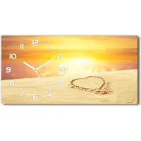 Tulup Wanduhr aus Glas – 60x30 cm - Glasbild - Glasuhr - Gehärtetes Glas - weisse-zeiger - Herz auf dem Sand
