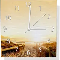 Wallario Design Wanduhr Strand in Südafrika II - Himmel in orange aus Aluverbund, Größe 30 x 30 cm