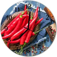 Tulup Glasuhr Wanduhr Küchenuhr Echt-Glas 30fi cm Chili Pfeffer rot