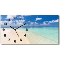 Tulup Wanduhr aus Glas – 60x30 cm - Glasbild - Glasuhr - Gehärtetes Glas - schwarze-zeiger - Strand auf den Malediven