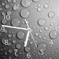 Wallario Design Wanduhr Wassertropfen in schwarz weiß aus Echtglas, Größe 20 x 20 cm