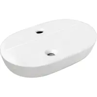 VBChome Waschbecken 60 x 40 cm Keramik Weiß Oval mit Hahnloch Waschtisch Handwaschbecken Aufsatzwaschbecken Waschschale Keramikwaschbecken Waschbecken