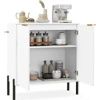 KOMFOTTEU Küchenschrank mit 2 Türen, Sideboard mit Anti-Kipp-Kit und Metallbeinen, Buffetschrank Beistellschrank 70 x 37 x 78 cm, für Wohnzimmer, Esszimmer, Weiß